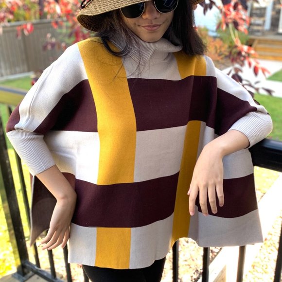 Women's Poncho with Turtle neck and Sleeves - Picture 1 of 6